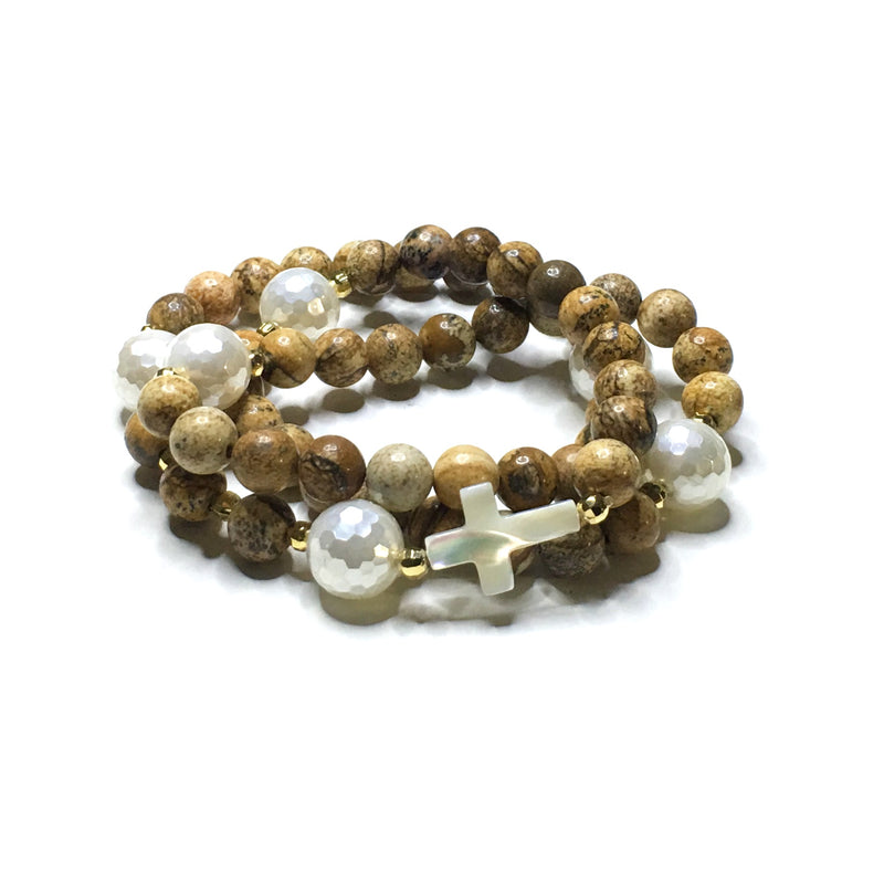 Jasper and Mother of Pearl Rosary - Simply Sofia