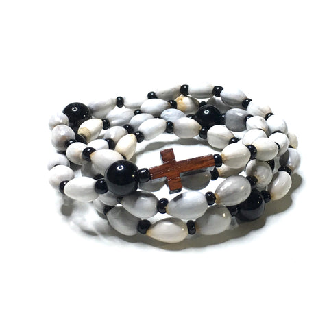 Lava Stone and Matte Onyx Rosary with Pyrite Cross