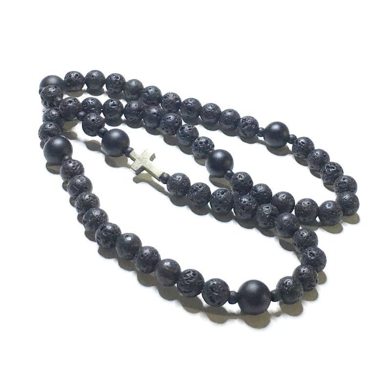 Lava Stone and Matte Onyx Rosary with Pyrite Cross - SIMPLY SOFIA
