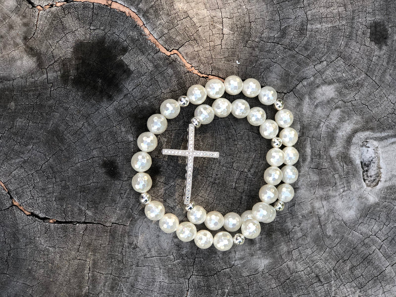 THE CROSS AND MOTHER-OF-PEARL DOUBLE WRAP - SIMPLY SOFIA