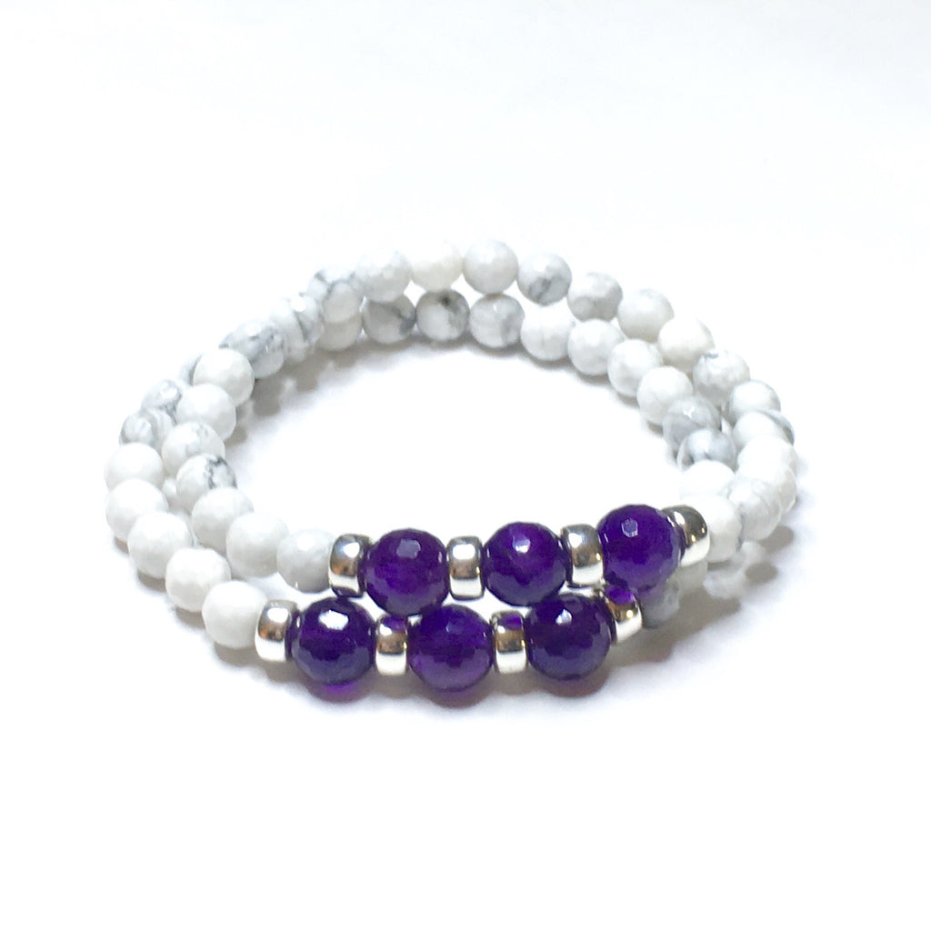 Faceted Amethyst & Faceted Howlite Bracelet - SIMPLY SOFIA